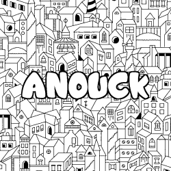 Coloring page first name ANOUCK - City background