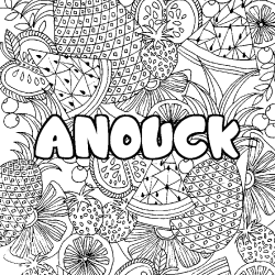 Coloring page first name ANOUCK - Fruits mandala background
