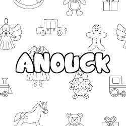 Coloring page first name ANOUCK - Toys background