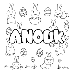 Coloring page first name ANOUK - Easter background