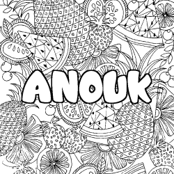 Coloring page first name ANOUK - Fruits mandala background