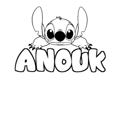 Coloring page first name ANOUK - Stitch background