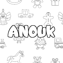 Coloring page first name ANOUK - Toys background