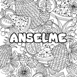 Coloring page first name ANSELME - Fruits mandala background