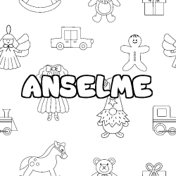 Coloring page first name ANSELME - Toys background