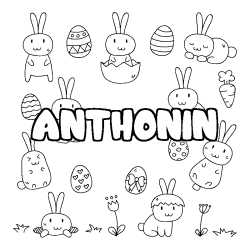 Coloring page first name ANTHONIN - Easter background