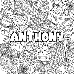 Coloring page first name ANTHONY - Fruits mandala background