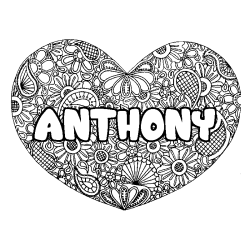 Coloring page first name ANTHONY - Heart mandala background