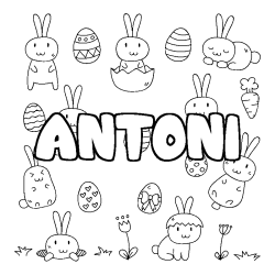 Coloring page first name ANTONI - Easter background