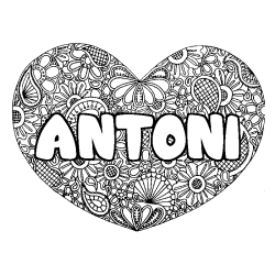 Coloring page first name ANTONI - Heart mandala background