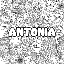 Coloring page first name ANTONIA - Fruits mandala background
