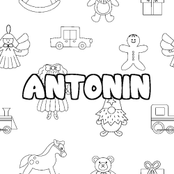 Coloring page first name ANTONIN - Toys background