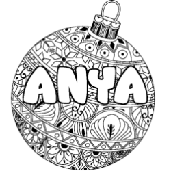 Coloring page first name ANYA - Christmas tree bulb background