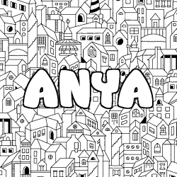 Coloring page first name ANYA - City background