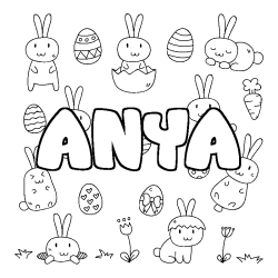 Coloring page first name ANYA - Easter background