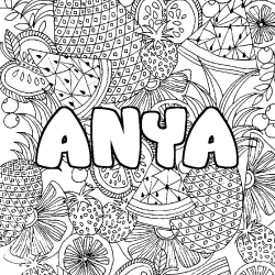 Coloring page first name ANYA - Fruits mandala background