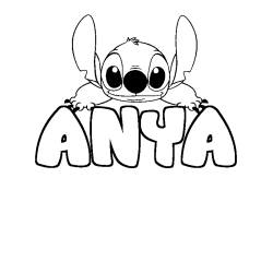 Coloring page first name ANYA - Stitch background