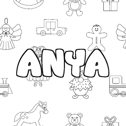 Coloring page first name ANYA - Toys background