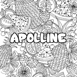 Coloring page first name APOLLINE - Fruits mandala background