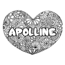Coloring page first name APOLLINE - Heart mandala background