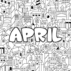 Coloring page first name APRIL - City background