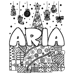 Coloring page first name ARIA - Christmas tree and presents background