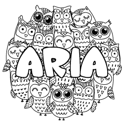 Coloring page first name ARIA - Owls background