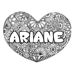 Coloring page first name ARIANE - Heart mandala background