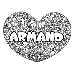Coloring page first name ARMAND - Heart mandala background