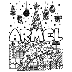 Coloring page first name ARMEL - Christmas tree and presents background