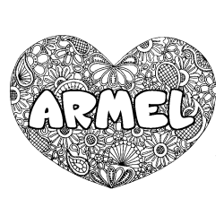 Coloring page first name ARMEL - Heart mandala background