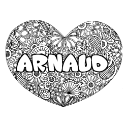 Coloring page first name ARNAUD - Heart mandala background