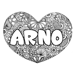 Coloring page first name ARNO - Heart mandala background