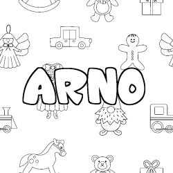 Coloring page first name ARNO - Toys background