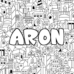Coloring page first name ARON - City background