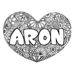 Coloring page first name ARON - Heart mandala background