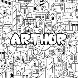 Coloring page first name ARTHUR - City background
