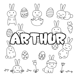 Coloring page first name ARTHUR - Easter background