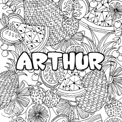 Coloring page first name ARTHUR - Fruits mandala background