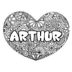 Coloring page first name ARTHUR - Heart mandala background