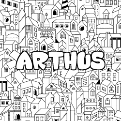 Coloring page first name ARTHUS - City background