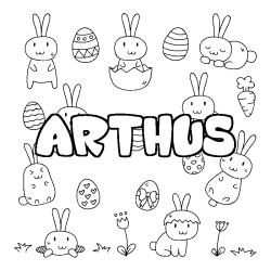 Coloring page first name ARTHUS - Easter background