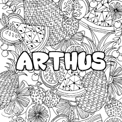 Coloring page first name ARTHUS - Fruits mandala background