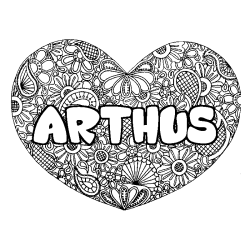 Coloring page first name ARTHUS - Heart mandala background