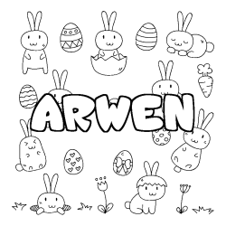 Coloring page first name ARWEN - Easter background