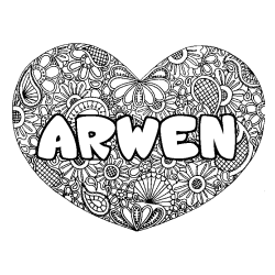 Coloring page first name ARWEN - Heart mandala background