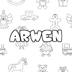 Coloring page first name ARWEN - Toys background