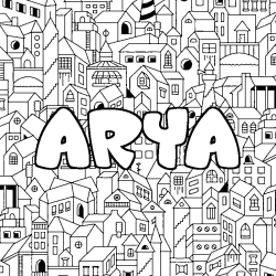 Coloring page first name ARYA - City background