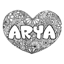 Coloring page first name ARYA - Heart mandala background