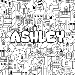Coloring page first name ASHLEY - City background